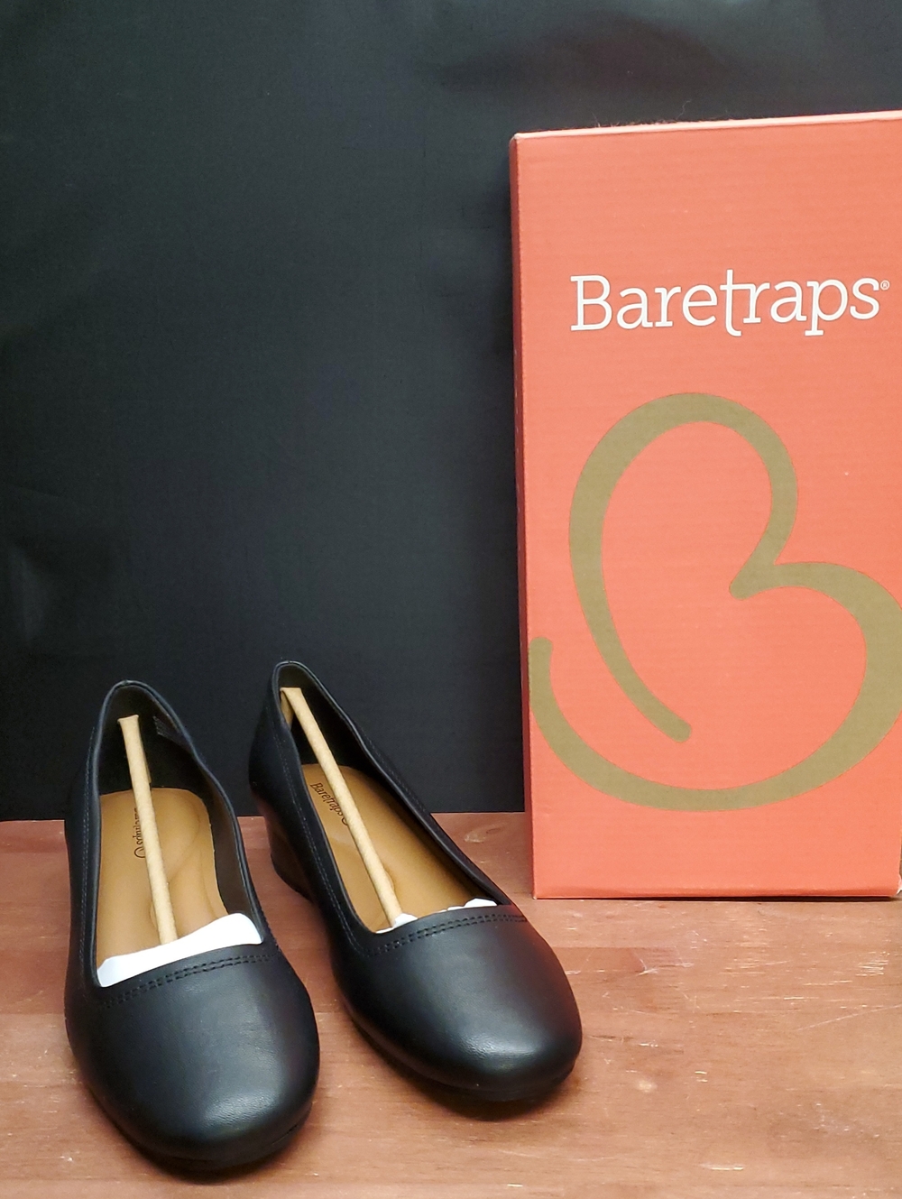 Baretraps Covette Black Leather Slip-On Wedge Flats